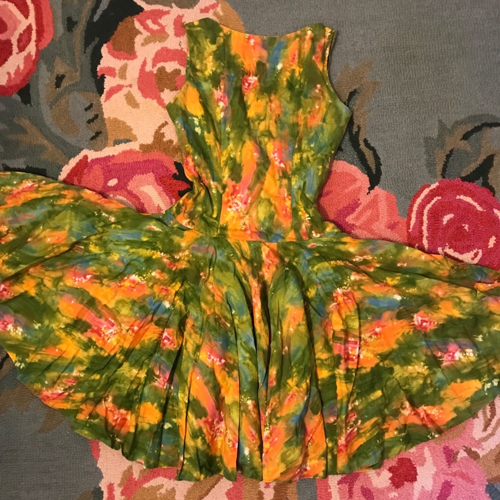 Cotton Abstract 1980’s Drop Waist Dress
